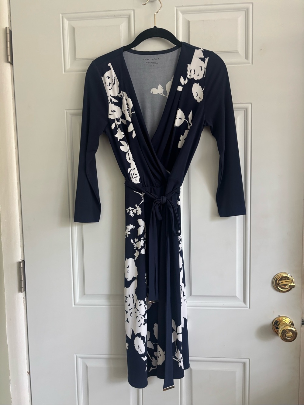 Navy Floral Wrap Dress with White Print